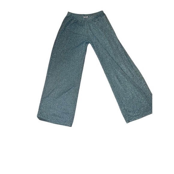delfina Pants - Delfina Wide-Leg Glittery Sheer Pants Sz S Light Green Boho Hippie Trousers